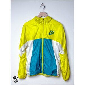 Men’s Nike Size M Windbreaker Jacket Hooded Yellow Teal White Y2K/2000s Vintage